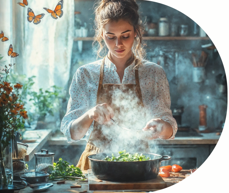 Kvinna använder plasmafilter för köksfläkt från Plasmamade